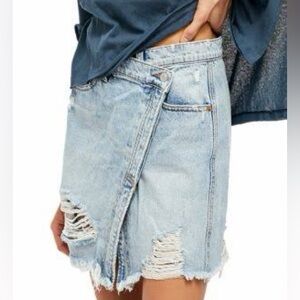 Free People Surfs Up Ripped Denim Asymmetrical Denim Skirt